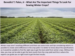 Benedict T. Palen, Jr - What Are The Important Things To Look For Sowing Winter