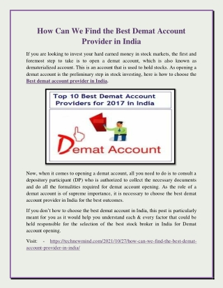 How Can We Find the Best Demat Account Provider in India