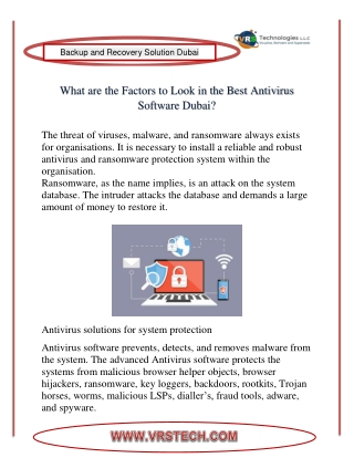 What are the Factors to Look in the Best Antivirus Software Dubai?