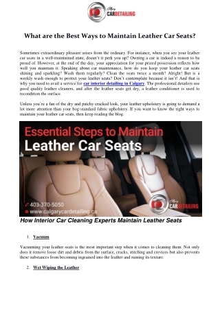 What are the Best Ways to Maintain Leather Car Seats?