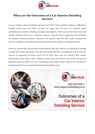 What are the Outcomes of a Car Interior Detailing Service?