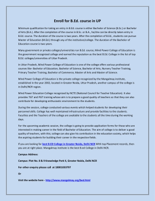 Enroll for B.Ed. course in UP