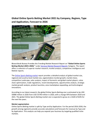 Global Online Sports Betting Market Research Report 2021-2026