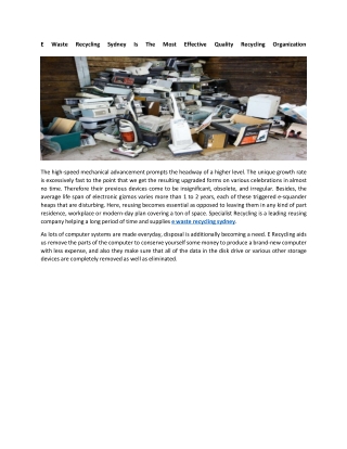 E Waste Recycling Sydney Is The Most Effective Quality Recycling Organization