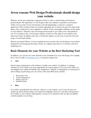 Seven reasons Web Design Professionals should design your website