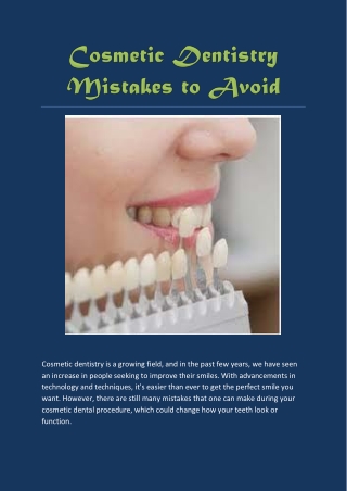 Cosmetic Dentistry Mistakes to Avoid