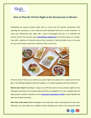 How to Plan the Perfect Night at the Restaurants in Mentor