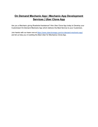 On Demand Mechanic App | Mechanic App Development Services | Uber Clone App