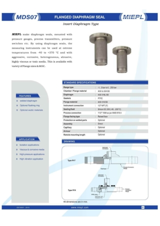 MDS07 Flanged Diaphragm Seal - Insert Diaphragm Type | MIEPL