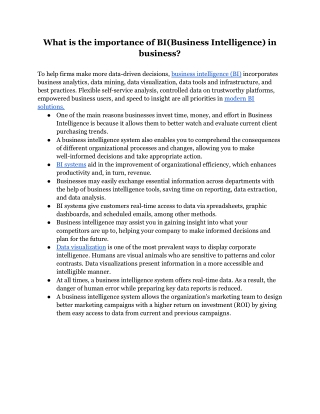 What is the importance of BI(Business Intelligence) in business