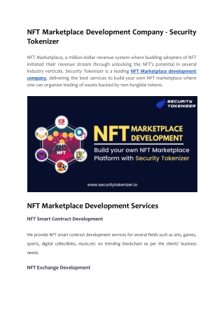 NFT Marketplace Development Company - Security Tokenizer