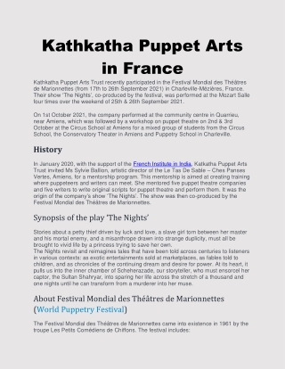 Kathkatha Puppet Arts in France