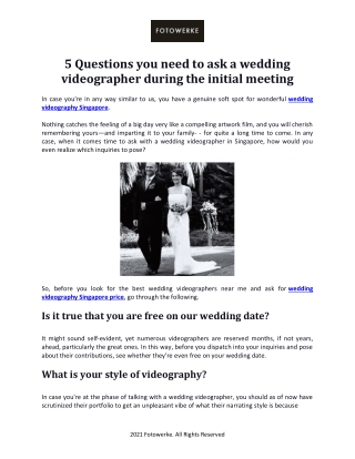 5 Questions you need to ask a wedding videographer during the initial meeting