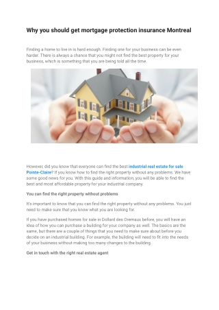 Why you should get mortgage protection insurance Montreal