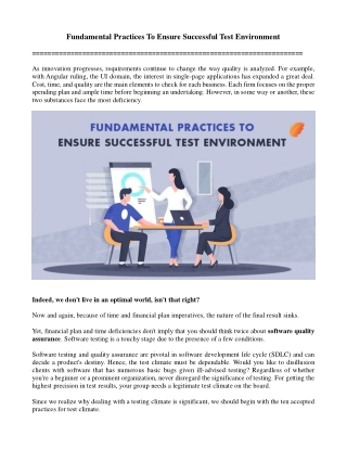 Fundamental Practices To Ensure Successful Test Environment