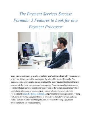 The Payment Services Success Formula 5 Features to Look for in a Payment Processor