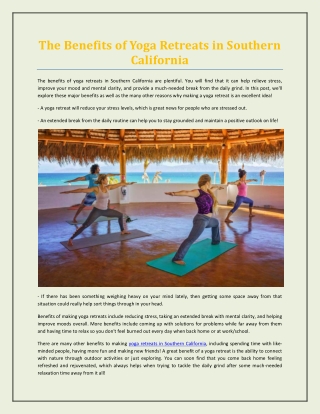 The Benefits of Yoga Retreats in Southern California