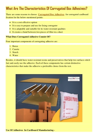 What Are The Characteristics Of Corrugated Box Adhesives