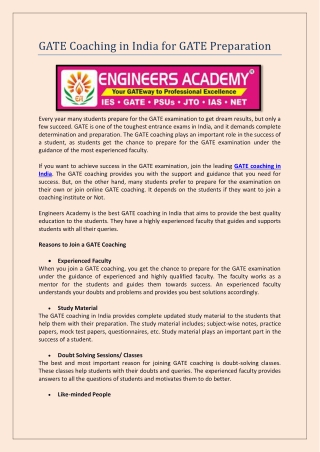 Best GATE Coaching in India