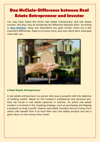 Don McClain-Difference between Real Estate Entrepreneur and Investor-converted