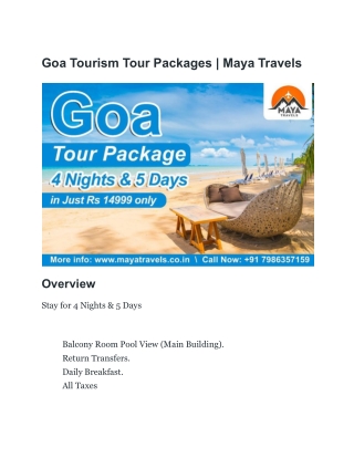 Goa Tourism Tour Packages  Maya Travels