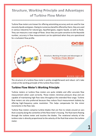 Structure, Working Principle and Advantages of Turbine Flow Meter