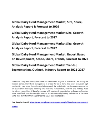 Global Dairy Herd Management Market, Size, Share, Analysis Report & Forecast