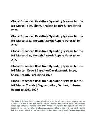 Global Embedded Real-Time Operating Systems for the IoT Market, Size, Share