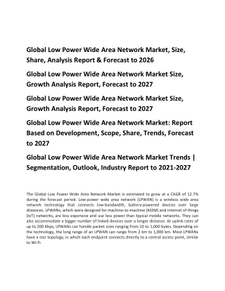 Global Low Power Wide Area Network Market, Size, Share, Analysis Report
