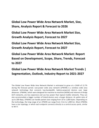 Global Low Power Wide Area Network Market, Size, Share, Analysis Report