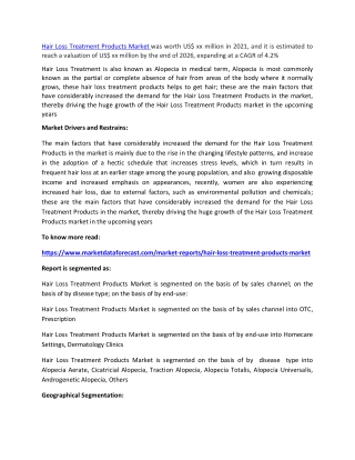 Hair Loss Treatment Products Market