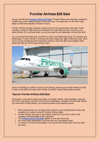 Frontier Airlines $29 Sale