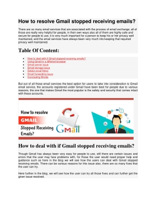 How to resolve Gmail stopped receiving emails?