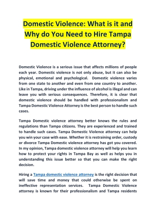 Domestic Violence What is it and Why do You Need to Hire Tampa Domestic Violence Attorney