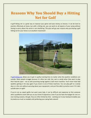 Reasons Why You Should Buy a Hitting Net for Golf