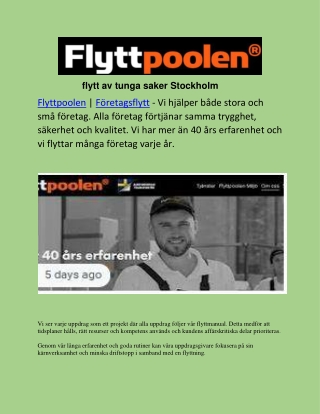 flytt av tunga saker stockholm