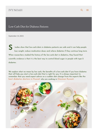 Low Carb Diet for Diabetes Patients