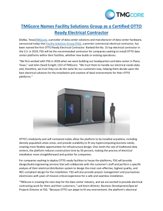 TMGcore Names Facility Solutions Group as a Certified OTTO Ready Electrical Contractor