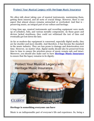 Protect Your Musical Legacy with Heritage Music Insurance