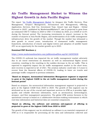 Air Traffic Management Market to Witness the Highest Growth in Asia Pacific Region