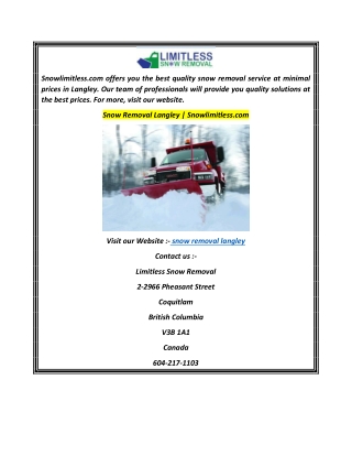 Snow Removal Langley  Snowlimitless.com