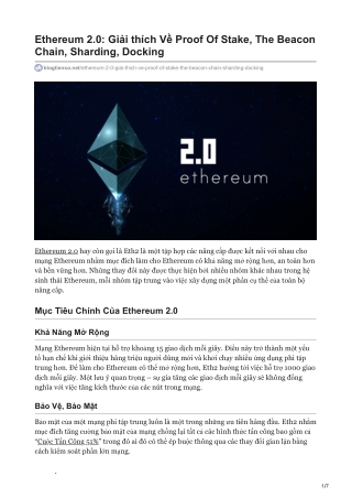 Ethereum 2.0: Giải thích Về Proof Of Stake, The Beacon Chain, Sharding, Docking