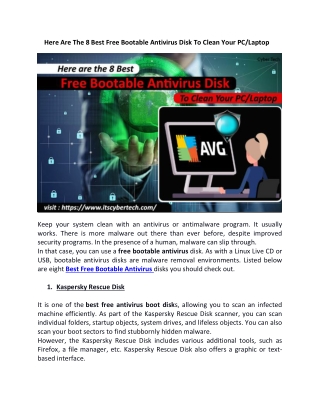 Here Are The 8 Best Free Bootable Antivirus Disk To Clean Your PC Laptop
