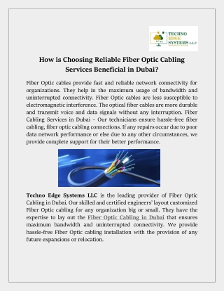 How is Choosing Reliable Fiber Optic Cabling Services Beneficial in Dubai?