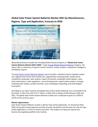 Global Solar Power System Batteries Market Research Report 2021-2026