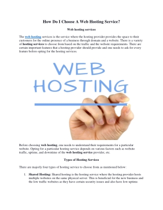 How Do I Choose A Web Hosting Service?