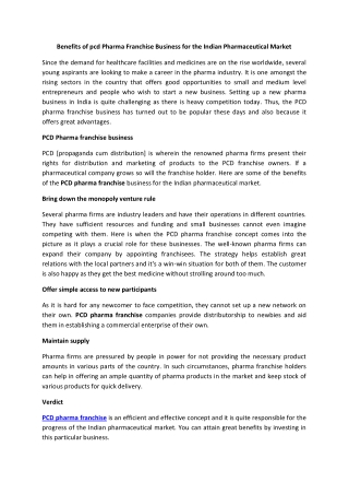 Benefits of pcd Pharma Franchise Business for the Indian Pharmaceutical Market