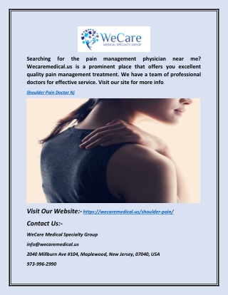 Shoulder Pain Doctor Nj | Wecaremedical.us