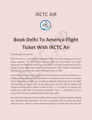 Book Delhi To America Flight Ticket With IRCTC Air