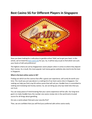 Best Casino SG For Different Players in Singapore